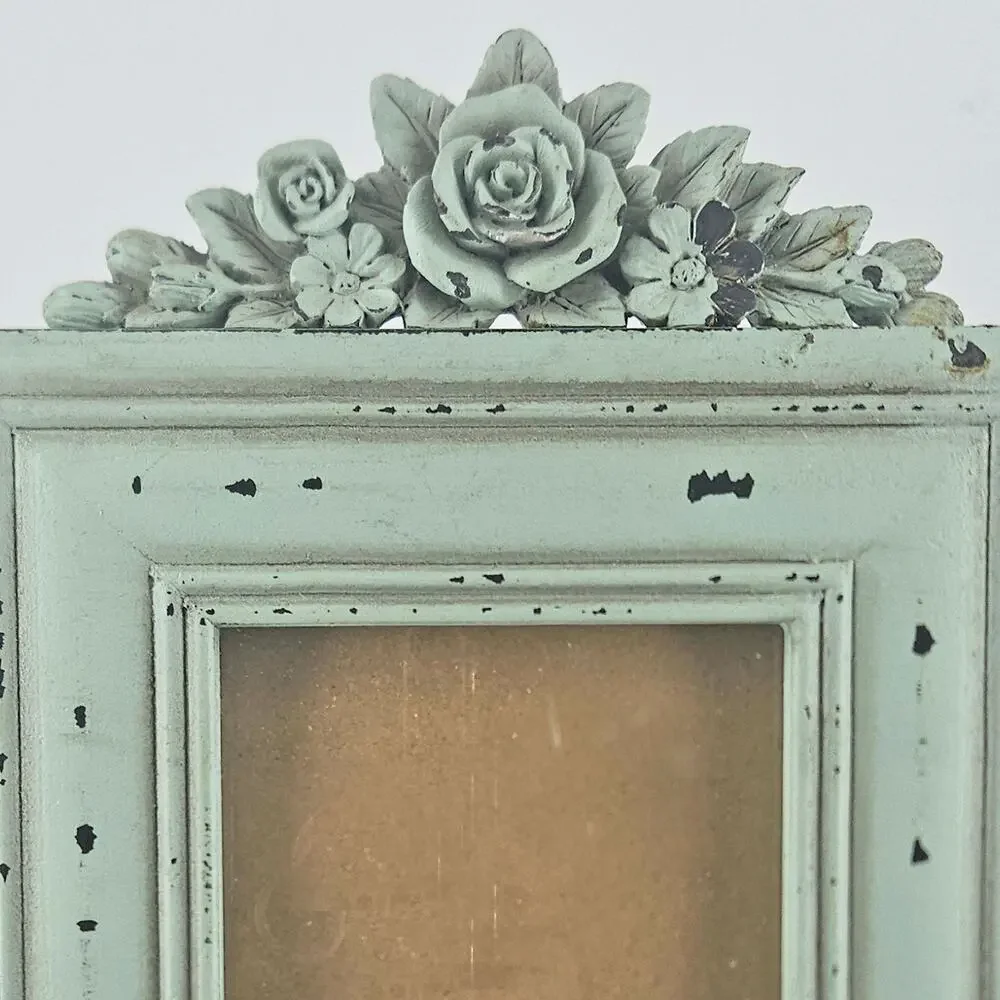 Vintage victorian style Arister sage distressed picture frame rose roses top